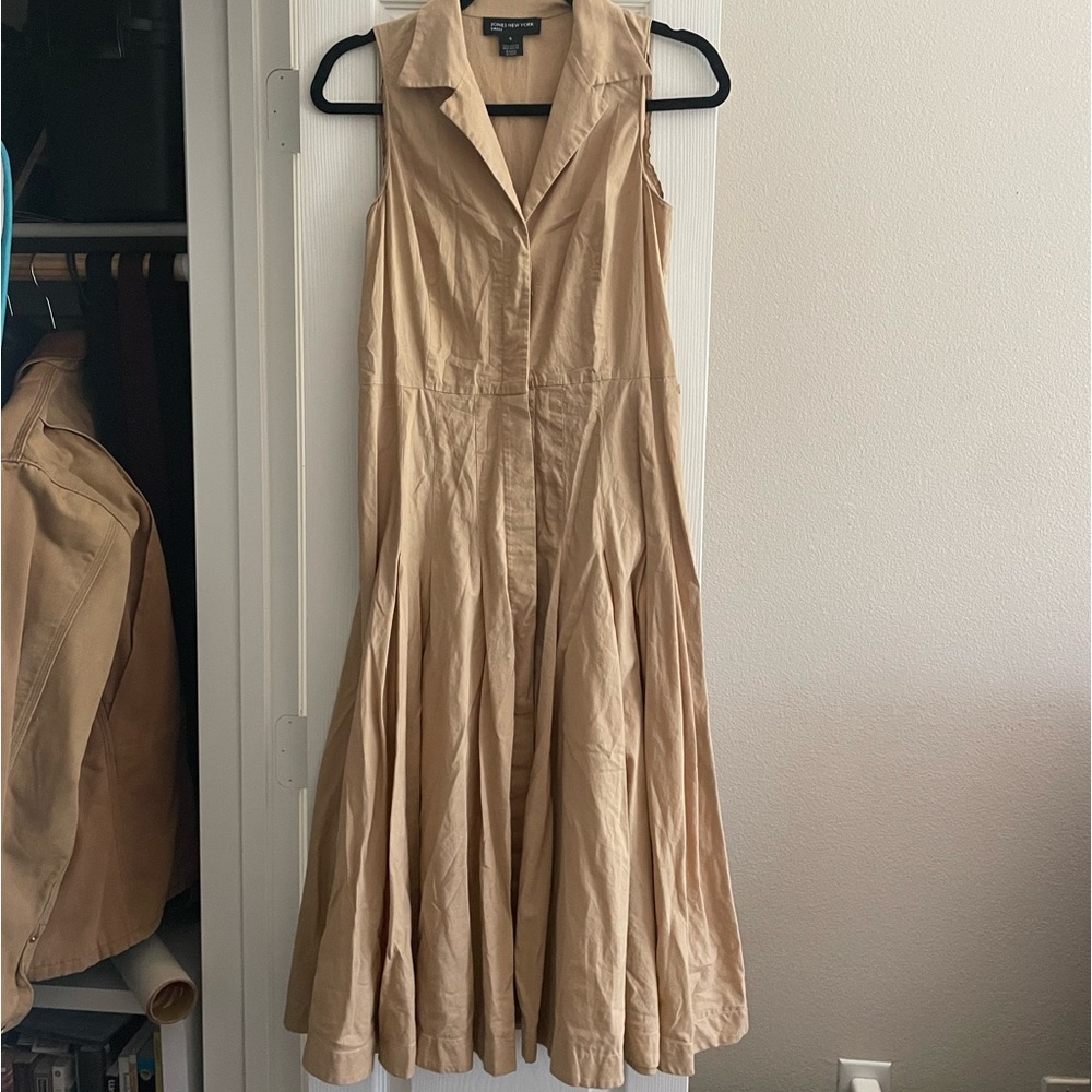 Vintage Jones New York Khaki Pleated Midi Dress